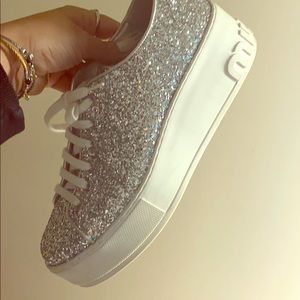 Miu Miu Glitter Low Top Platform Sneakers